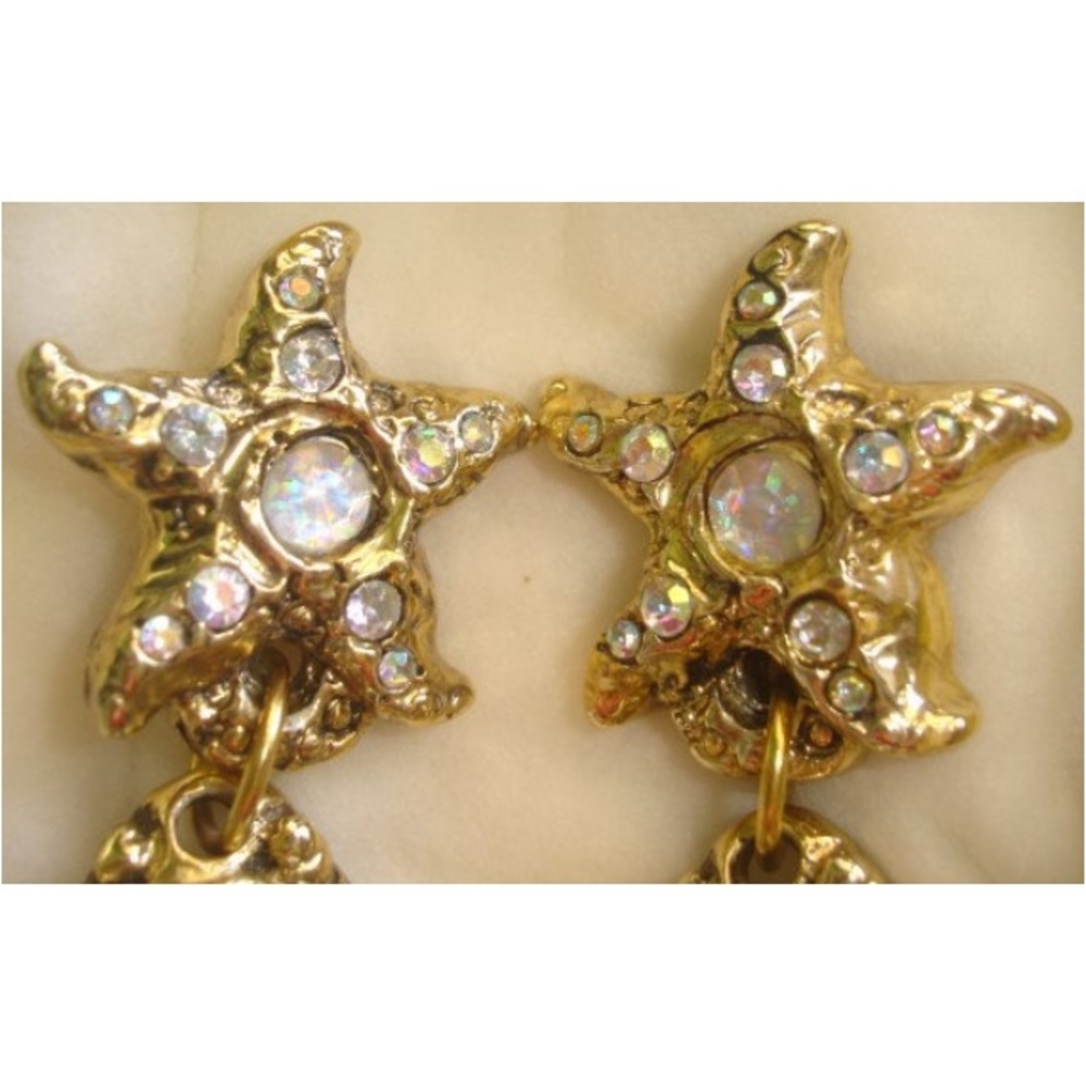 Vintage 90's Under The Sea Golden Earrings - Picture 3 of 3